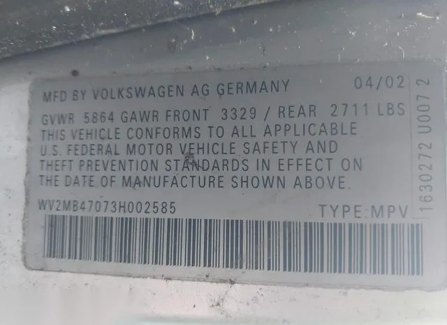 WV2MB47073H002585 2003 2003 Volkswagen Eurovan- MV 9