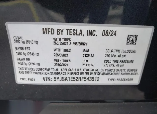 5YJSA1E52RF543512 2024 2024 Tesla Model S- Long Range 9