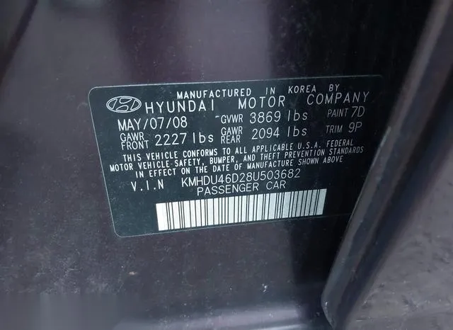 KMHDU46D28U503682 2008 2008 Hyundai Elantra- Gls/Se 9