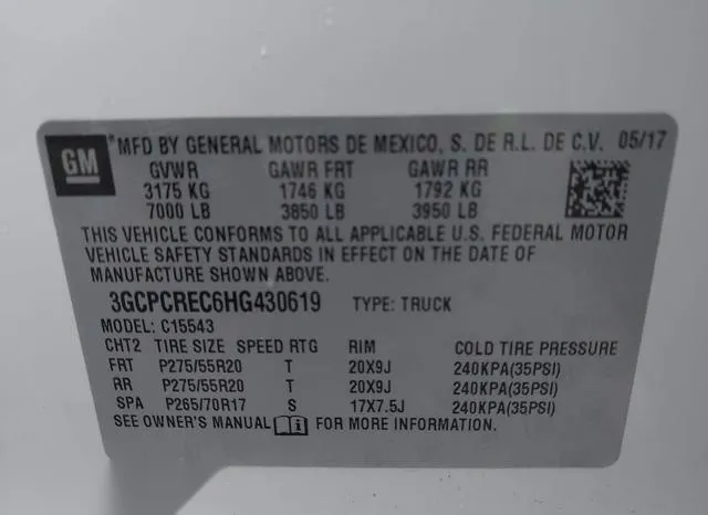 3GCPCREC6HG430619 2017 2017 Chevrolet Silverado 1500- 1LT 9