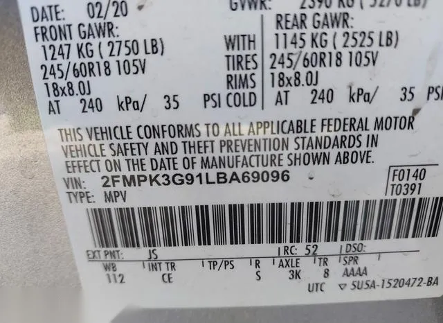 2FMPK3G91LBA69096 2020 2020 Ford Edge- SE 9