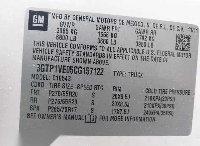 3GTP1VE05CG157122 2012 2012 GMC Sierra- 1500 Sle 9