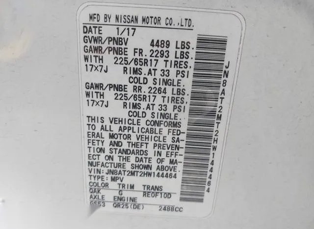 JN8AT2MT2HW144464 2017 2017 Nissan Rogue- SV 9