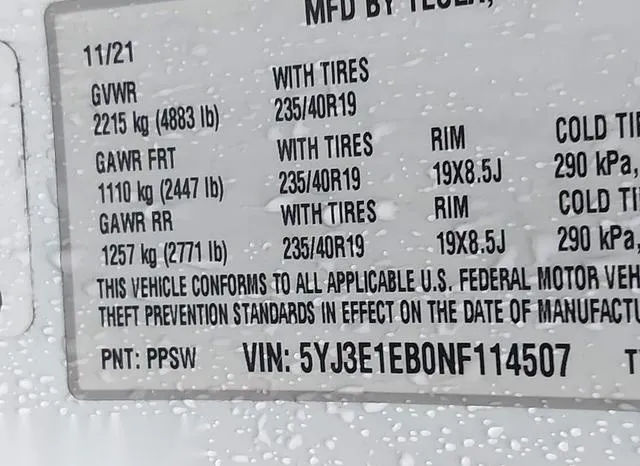 5YJ3E1EB0NF114507 2022 2022 Tesla Model 3- Long Range Dual 9