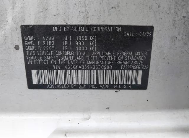 4S3GKAB69N3606998 2022 2022 Subaru Impreza- Base 9