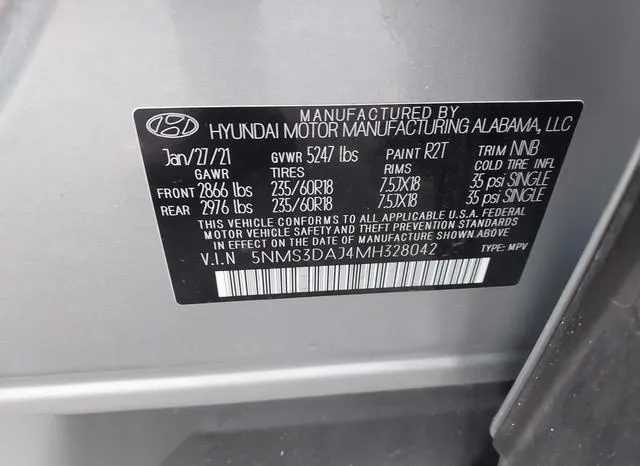 5NMS3DAJ4MH328042 2021 2021 Hyundai Santa Fe- Sel 9