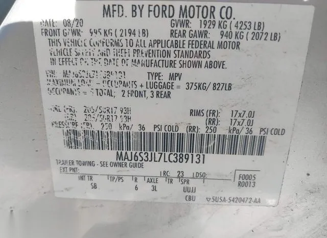 MAJ6S3JL7LC389131 2020 2020 Ford Ecosport- Ses 9