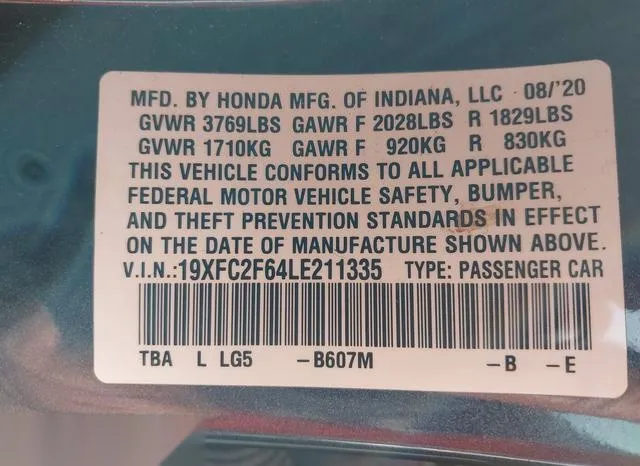 19XFC2F64LE211335 2020 2020 Honda Civic- LX 9