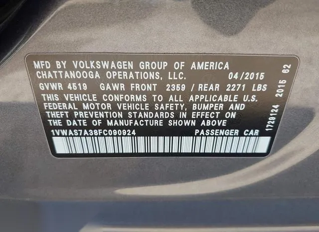 1VWAS7A38FC090924 2015 2015 Volkswagen Passat- 1-8T Limited 9