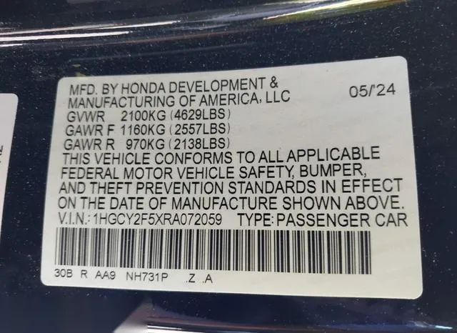 1HGCY2F5XRA072059 2024 2024 Honda Accord- Hybrid Sport 9