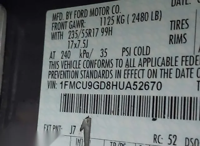 1FMCU9GD8HUA52670 2017 2017 Ford Escape- SE 9