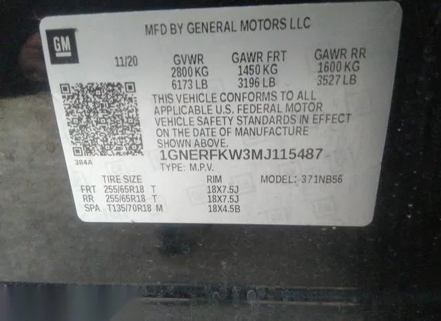 1GNERFKW3MJ115487 2021 2021 Chevrolet Traverse- Fwd Ls 9