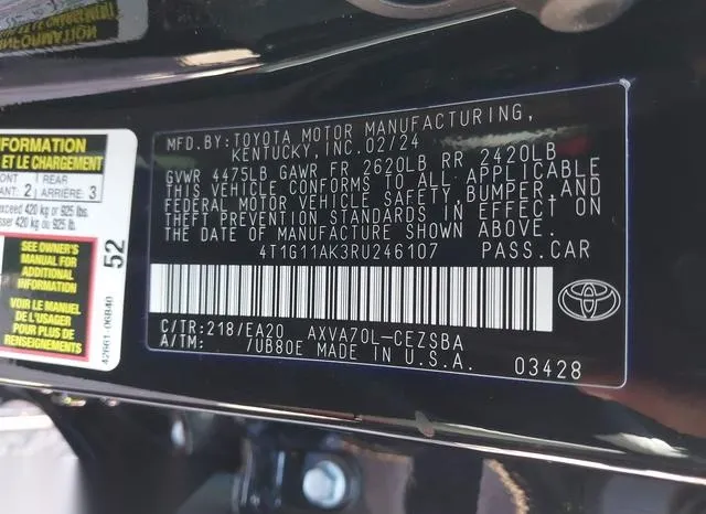 4T1G11AK3RU246107 2024 2024 Toyota Camry- SE 9