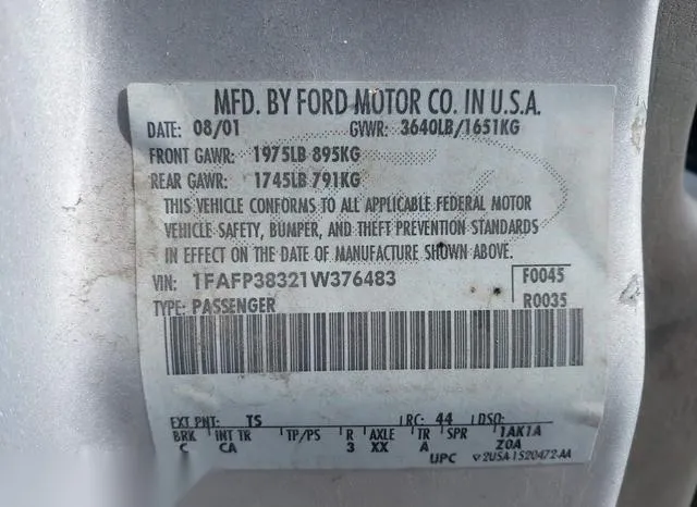 1FAFP38321W376483 2001 2001 Ford Focus- Zts 9