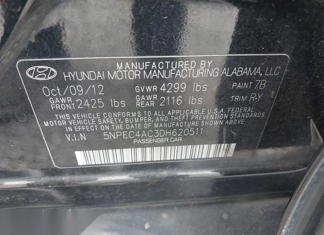 5NPEC4AC3DH620511 2013 2013 Hyundai Sonata- SE 9