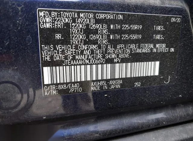 JTEAAAAH7MJ006692 2021 2021 Toyota Venza- Xle 9