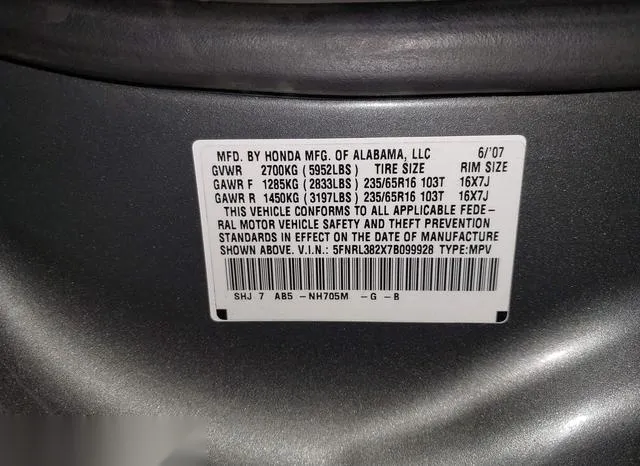 5FNRL382X7B099928 2007 2007 Honda Odyssey- LX 9