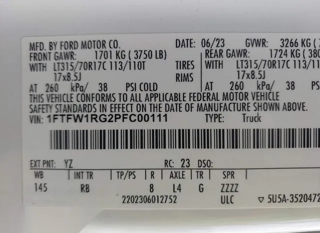 1FTFW1RG2PFC00111 2023 2023 Ford F-150- Raptor 9