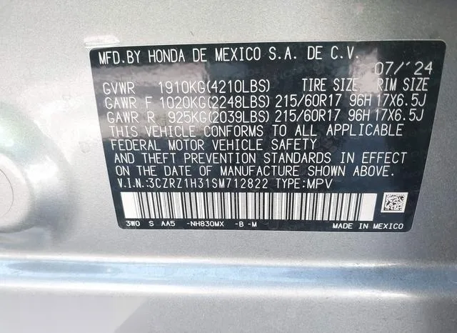 3CZRZ1H31SM712822 2025 2025 Honda HR-V- 2Wd Lx 9