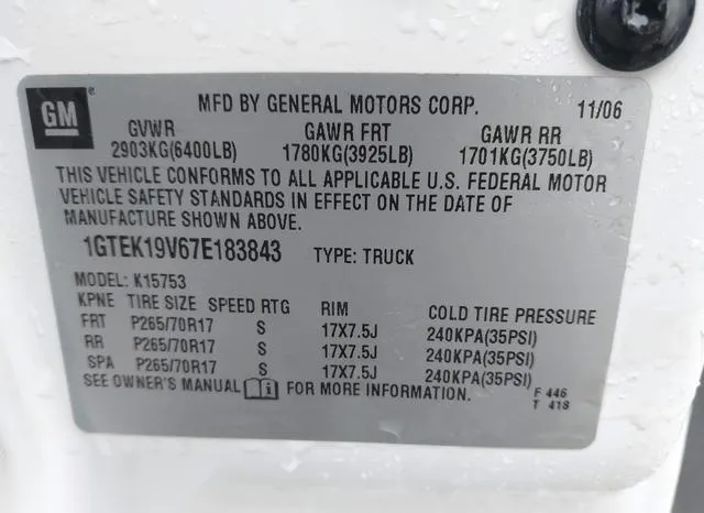 1GTEK19V67E183843 2007 2007 GMC Sierra- 1500 Classic Work T 9