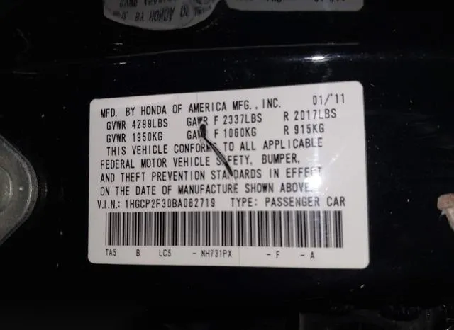 1HGCP2F30BA082719 2011 2011 Honda Accord- 2-4 LX 9