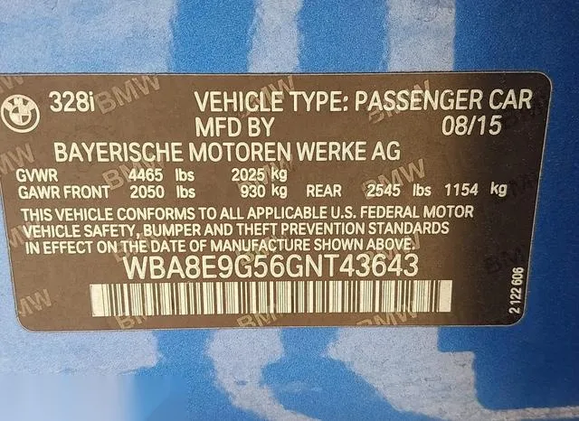 WBA8E9G56GNT43643 2016 2016 BMW 3 Series- 328I 9