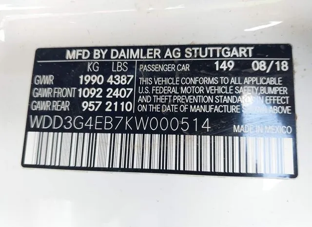 WDD3G4EB7KW000514 2019 2019 Mercedes-Benz A 220 9