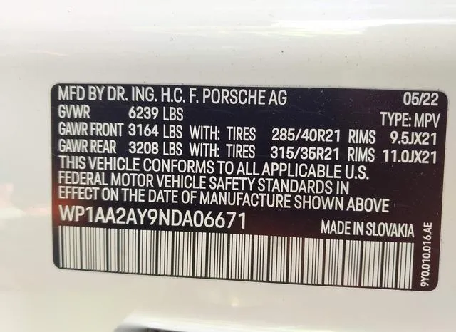 WP1AA2AY9NDA06671 2022 2022 Porsche Cayenne 9