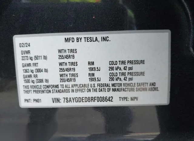 7SAYGDED8RF008642 2024 2024 Tesla Model Y- Long Range Dual 9