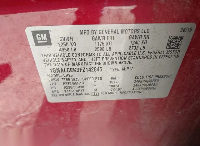 1GNALCEK3FZ142846 2015 2015 Chevrolet Equinox- 2LT 9