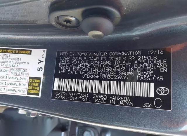 JTDKBRFU3H3035935 2017 2017 Toyota Prius- Two 9