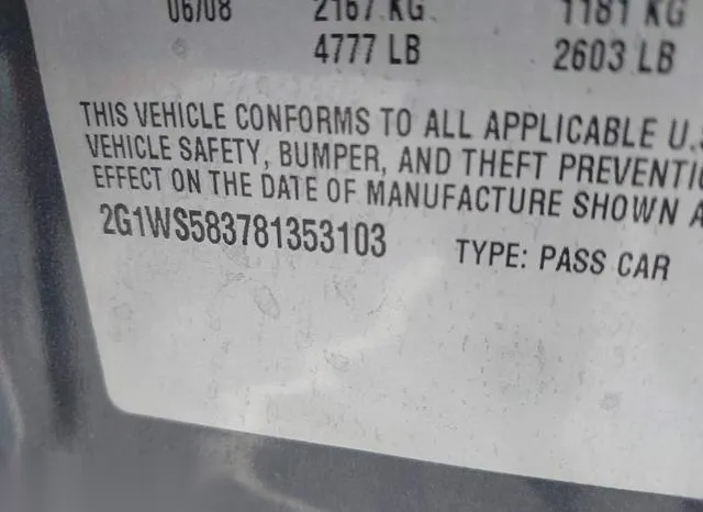 2G1WS583781353103 2008 2008 Chevrolet Impala- Police 9