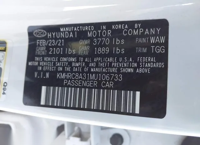 KMHRC8A31MU106733 2021 2021 Hyundai Venue- Sel 9