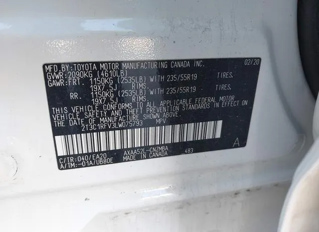 2T3C1RFV3LW075793 2020 2020 Toyota RAV4- Xle Premium 9