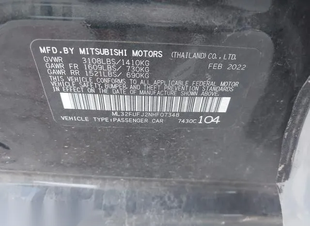 ML32FUFJ2NHF07348 2022 2022 Mitsubishi Mirage- G4 Black Edi 9