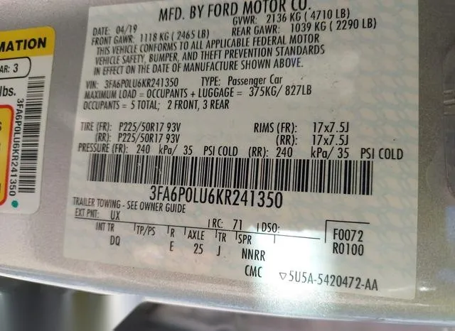 3FA6P0LU6KR241350 2019 2019 Ford Fusion- Hybrid SE 9