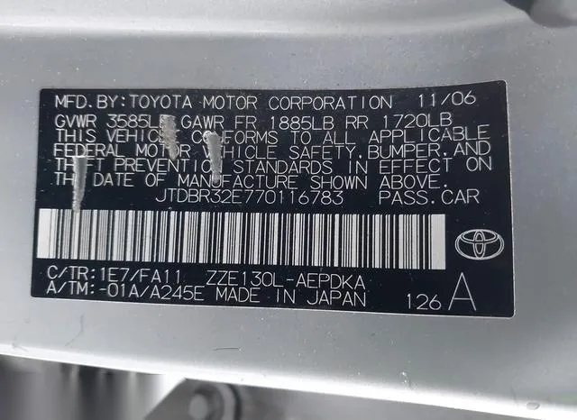 JTDBR32E770116783 2007 2007 Toyota Corolla- CE 9