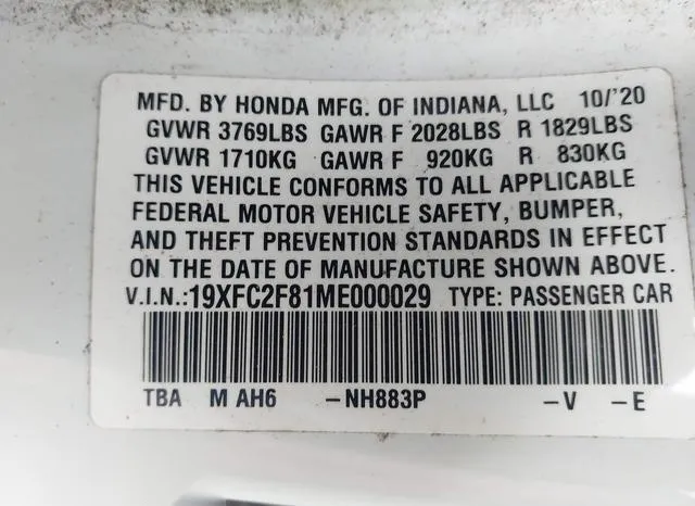 19XFC2F81ME000029 2021 2021 Honda Civic- Sport 9