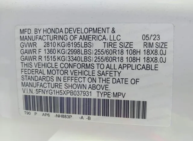 5FNYG1H5XPB037931 2023 2023 Honda Pilot- Awd Ex-L 7 Passenger 9