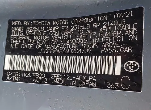 JTDEPMAE6NJ204709 2022 2022 Toyota Corolla- LE 9