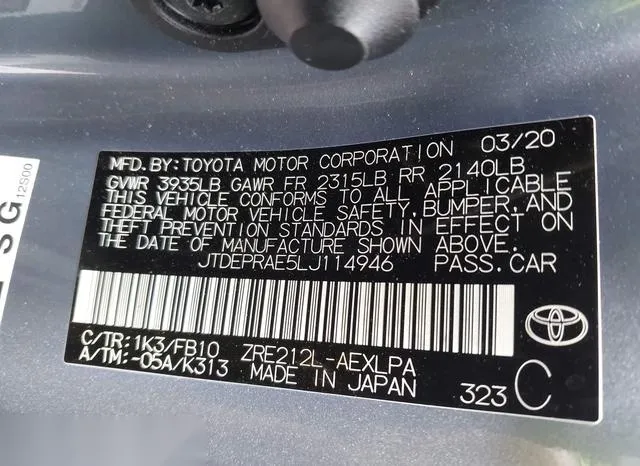 JTDEPRAE5LJ114946 2020 2020 Toyota Corolla- LE 9