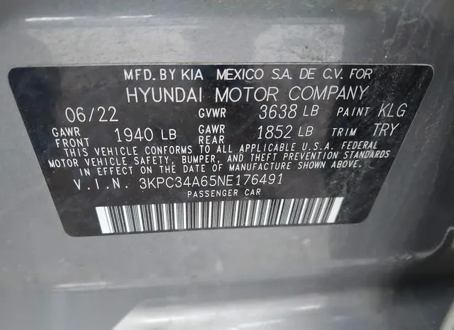 3KPC34A65NE176491 2022 2022 Hyundai Accent- Limited 9