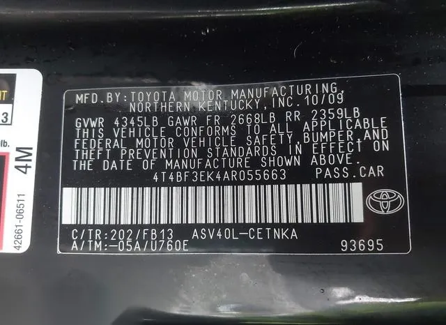 4T4BF3EK4AR055663 2010 2010 Toyota Camry- LE 9