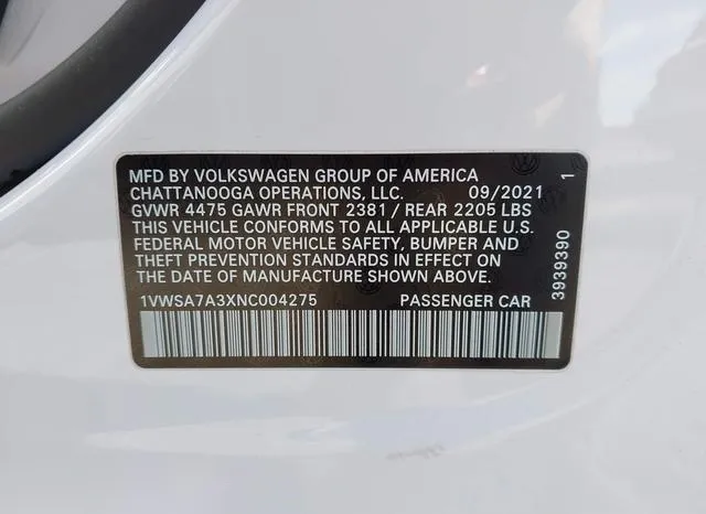 1VWSA7A3XNC004275 2022 2022 Volkswagen Passat- 2-0T Se 9