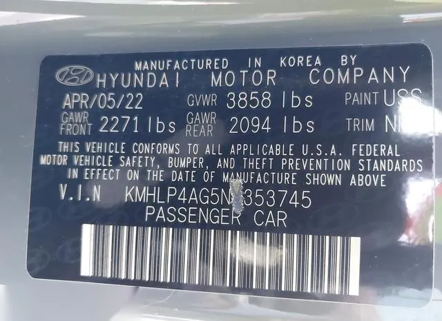 KMHLP4AG5NU353745 2022 2022 Hyundai Elantra- Limited 9