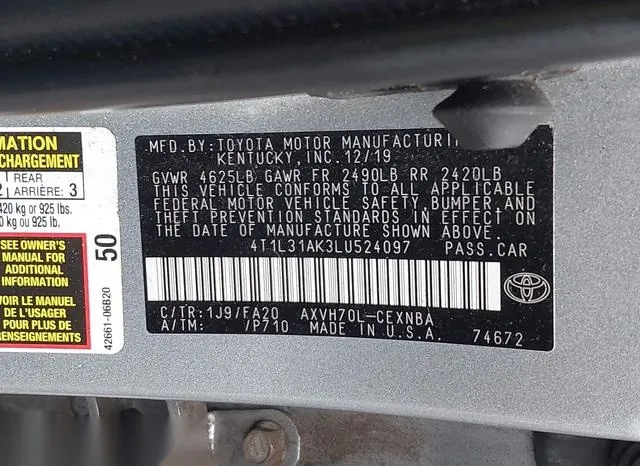 4T1L31AK3LU524097 2020 2020 Toyota Camry- Le Hybrid 9