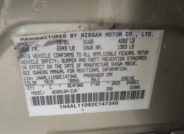 1N4AL11D92C147346 2002 2002 Nissan Altima- 2-5 S 9