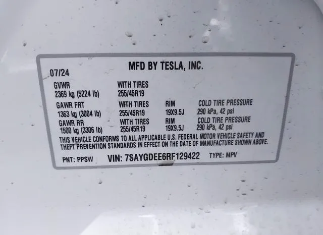 7SAYGDEE6RF129422 2024 2024 Tesla Model Y- Long Range Dual 9