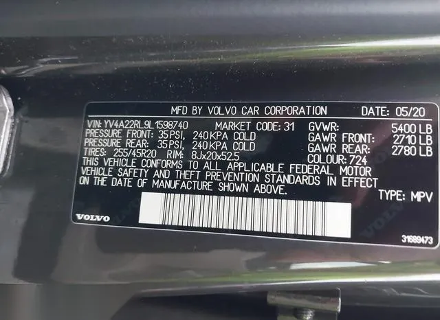 YV4A22RL9L1598740 2020 2020 Volvo XC60- T6 Inscription 9