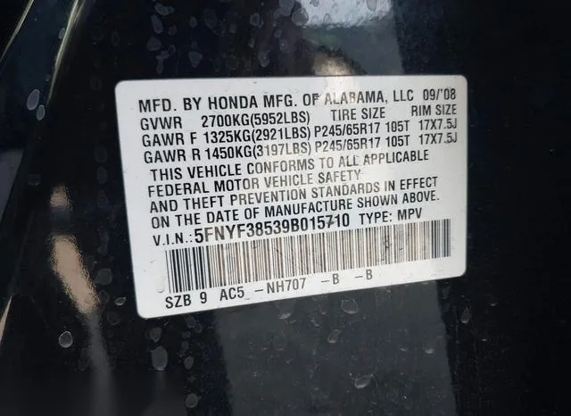 5FNYF38539B015710 2009 2009 Honda Pilot- Ex-L 9